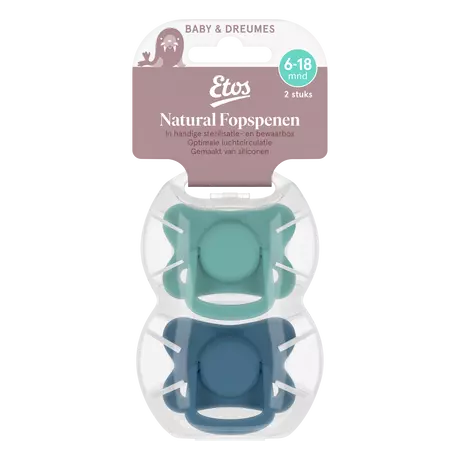 Etos Fopspeen 6-18 Maanden Groen/Blauw 2 stuks