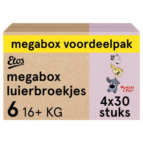 Etos Woezel & Pip Luierbroekjes XL Maat 6 16+ kg Megabox 4x30 stuks