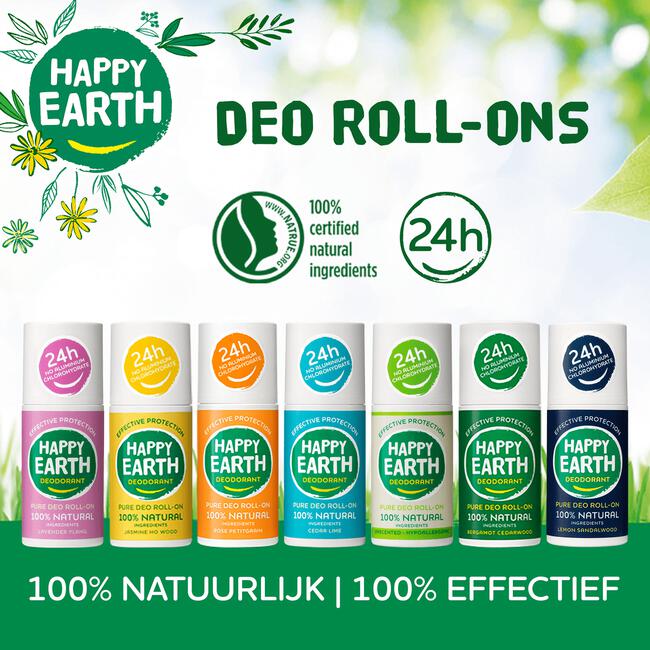 Happy Earth 100% Natuurlijke Rose Petitgrain Deodorant Roller 75 ML