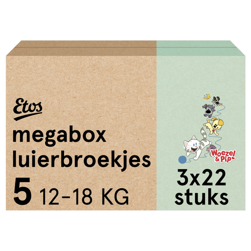 Etos Woezel & Pip Luierbroekjes Junior Maat 5 12-18 kg Megabox 66 stuks
