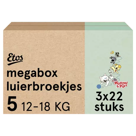 Etos Woezel & Pip Luierbroekjes Junior Maat 5 12-18 kg Megabox 66 stuks