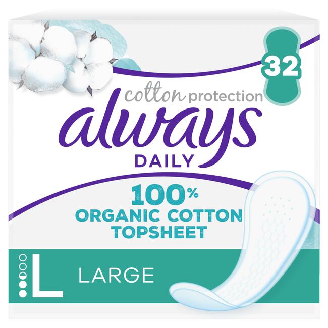Always Dailies Cotton Protection Inlegkruisjes Groot 32 Stuks