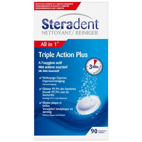Steradent Kunstgebit Reiniger Triple Action Plus 90 stuks