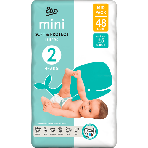 Etos Luiers Mini Maat, Luiers Newborn Maat, Baby Kids Sensitive (3 producten)