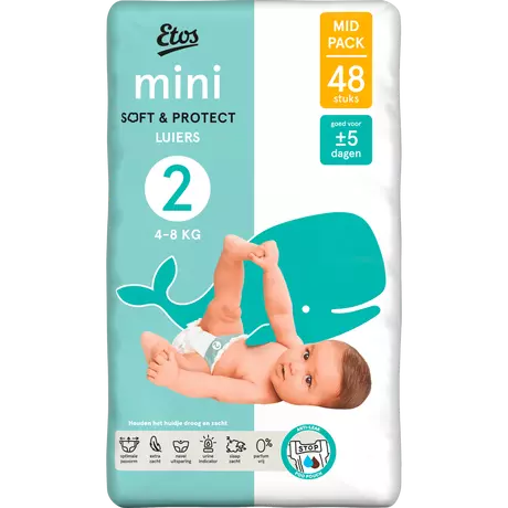 Etos Luiers Mini Maat 2 4-8 kg Mid Pack 48 stuks