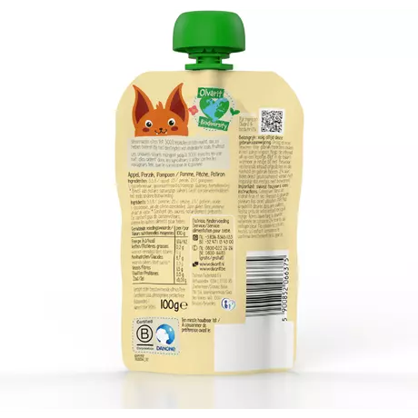 Olvarit Knijpfruit Appel Perzik Pompoen 6+ Maanden 100 gram