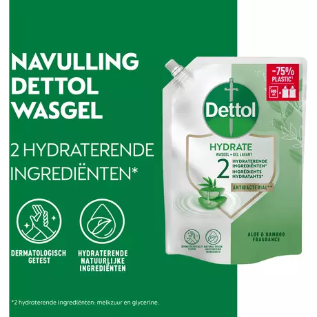 Dettol Hydrate Aloë Vera & Bamboe Antibacteriële Handzeep Navulzak 500 ML