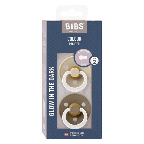 BIBS Glow in the dark Fopspeen Two Pack Natuurlijk Rubber Vanilla/Dark Oak Maat 2