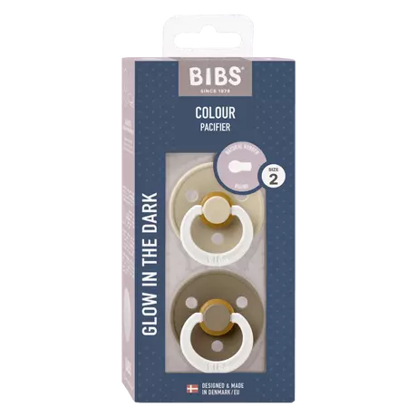 BIBS Glow In The Dark Fopspeen Rond Latex Maat 2 Vanilla/Dark Oak 2 stuks