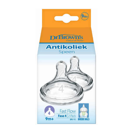 Dr. Brown’s Flesspeen Fase 4 9+ Maanden Brede Halsfles 2 stuks