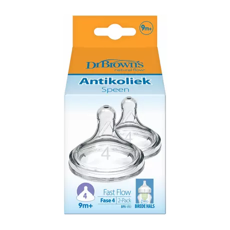 Dr. Brown’s Flesspeen Fase 4 9+ Maanden Brede Halsfles 2 stuks