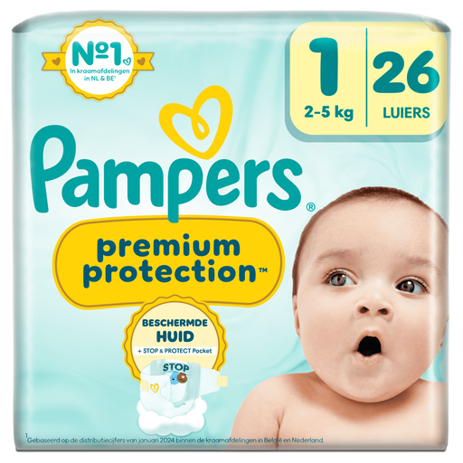 Pampers Premium Protection Luiers Maat 1 2-5 KG 26 Stuks