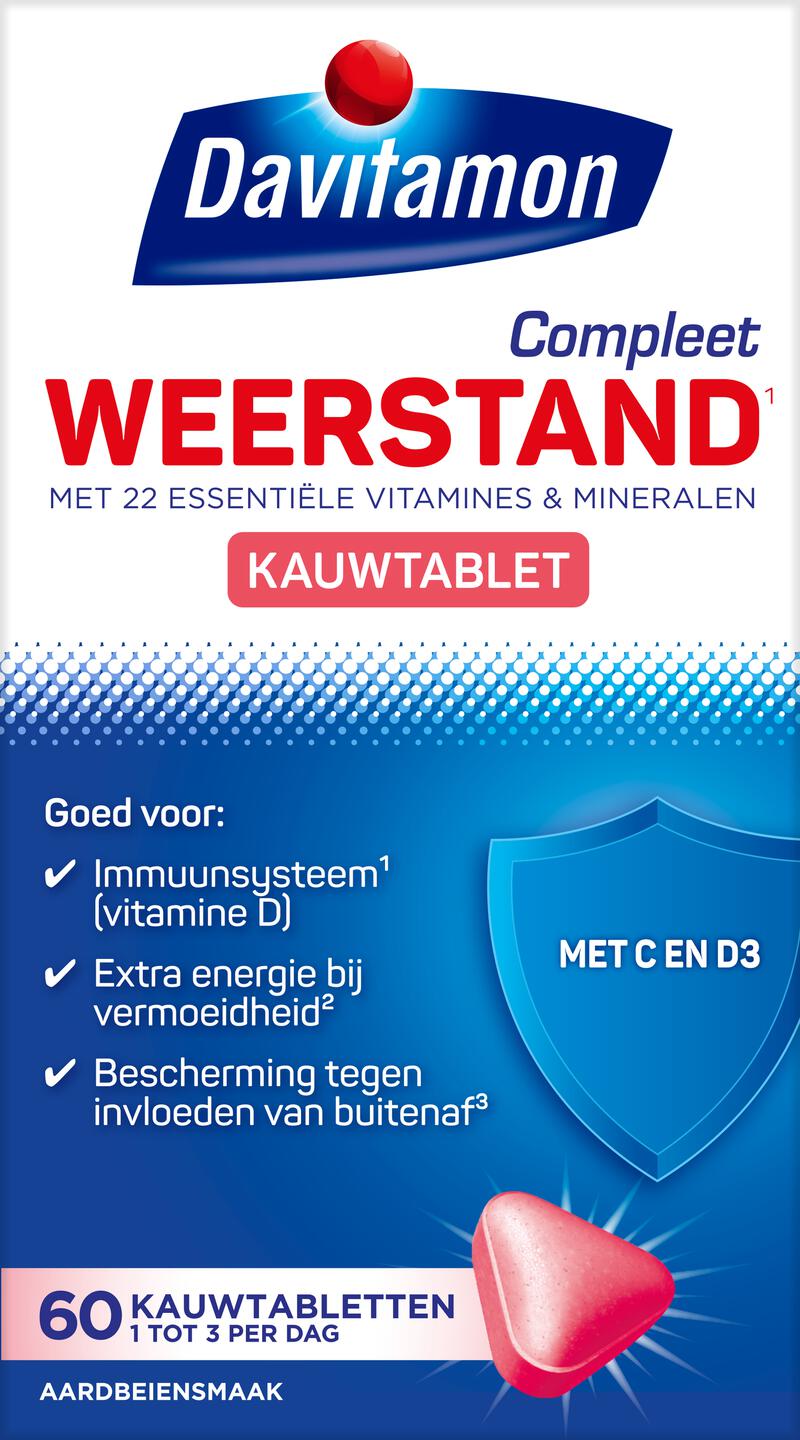 Davitamon Compleet Weerstand Vitamine C & D3 Aardbei Kauwtabletten 60 stuks