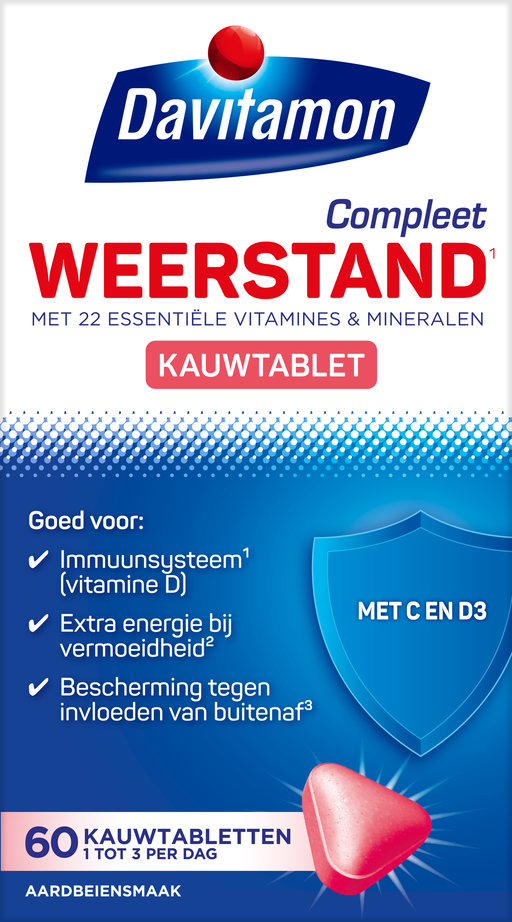 Davitamon Compleet Weerstand Vitamine C & D3 Aardbei Kauwtabletten 60 stuks