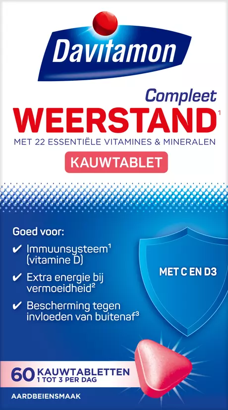 Davitamon Compleet Weerstand Vitamine C & D3 Aardbei Kauwtabletten 60 stuks