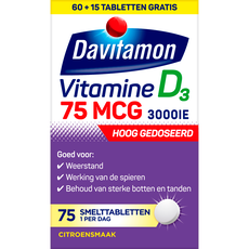 Davitamon Vitamine D3 75 mcg Smelttabletten 60+15 stuks
