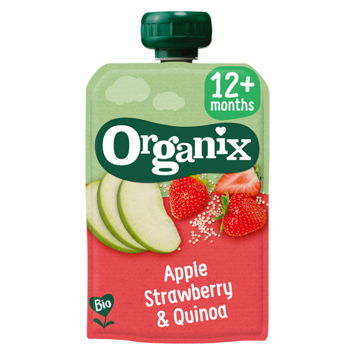 Organix Bio Knijpfruit Appel Aardbei Quinoa 12+ Maanden 100 gram