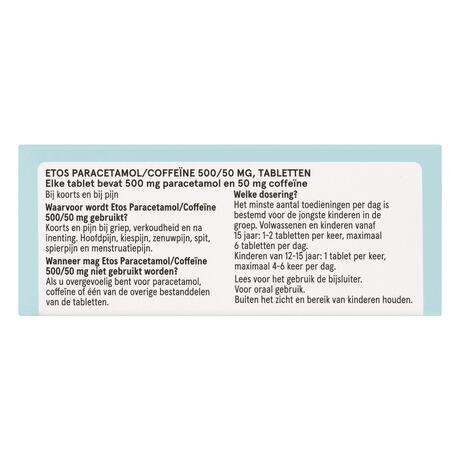 Etos Paracetamol/Coffeïne 500/50 mg 50 stuks&nbsp;