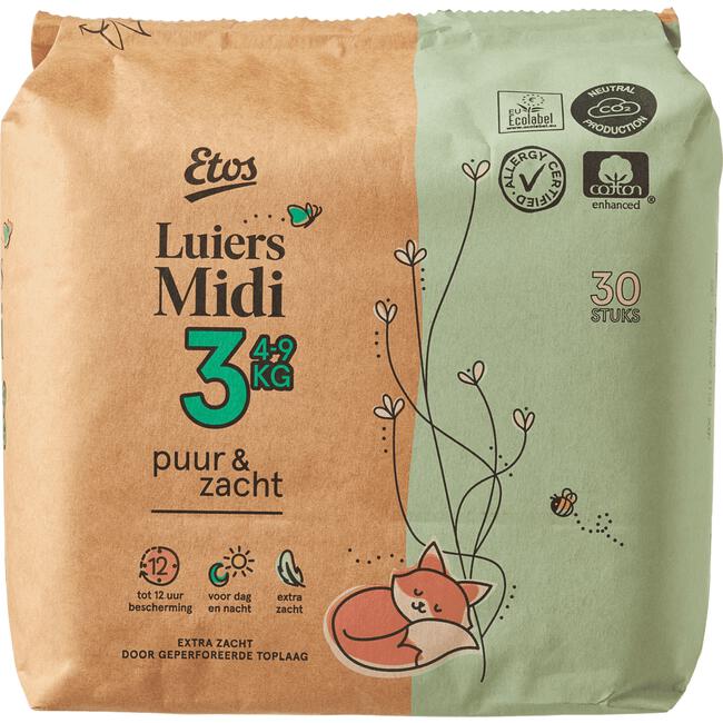 Etos Luiers Midi Puur & Zacht Maat 3 4-9 kg 30 stuks