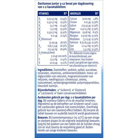 Davitamon Junior 3+ Kauwvitamines Framboos 60 stuks