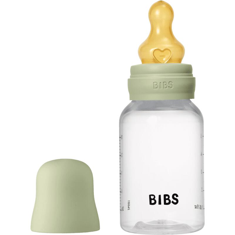 BIBS Babyfles Slow Flow Latex Sage incl. opvouwbaar trechtertje 150 ML