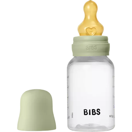BIBS Babyfles Slow Flow Latex Sage incl. opvouwbaar trechtertje 150 ML