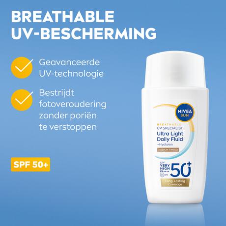 NIVEA SUN UV Face Specialist Ultra Light Daily Fluid Medium Tinted SPF50+ 40 ML