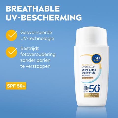 NIVEA SUN UV Face Specialist Ultra Light Daily Fluid Medium Tinted SPF50+ 40 ML
