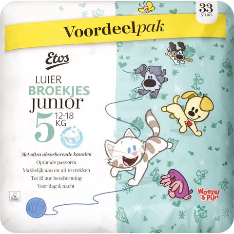 Etos Woezel & Pip Luierbroekjes Junior Maat 5 12-18 kg Voordeelpak 33 stuks