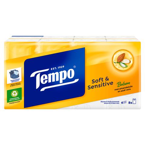 Tempo Plus Sensitive Skin 4-Laags Zakdoekjes 8 pakjes