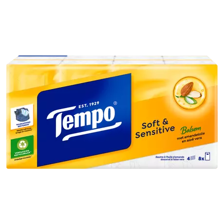 Tempo Soft & Sensitive 4-Laags Zakdoekjes 8x10 stuks