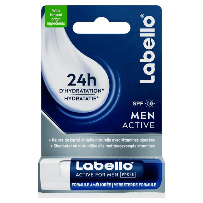 Labello MEN Active Lippenbalsem 24u Hydratatie SPF15 1 Stuk