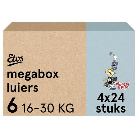 Etos Woezel & Pip Luiers XL Maat 6 16-30 kg Megabox 4x24 stuks