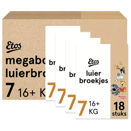 Etos Woezel & Pip Luierbroekjes XXL Maat 7 16+ kg Megabox 4x18 stuks