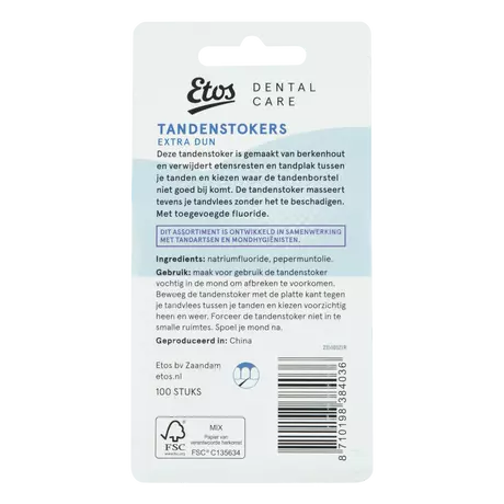 Etos Houten Tandenstokers Extra Dun 100 stuks