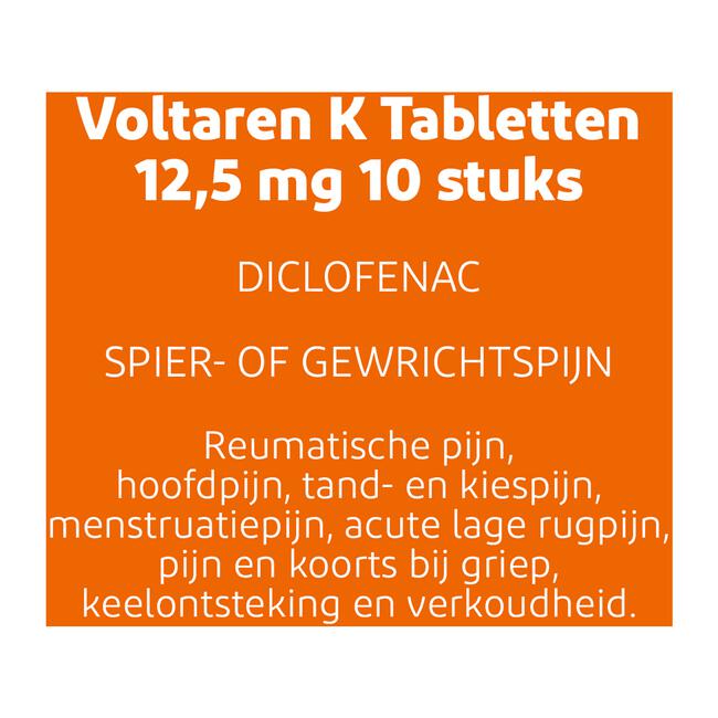 Voltaren K 12,5 MG Pijnstiller Filmomhulde Tabletten Diclofenac-Kalium 10 stuks