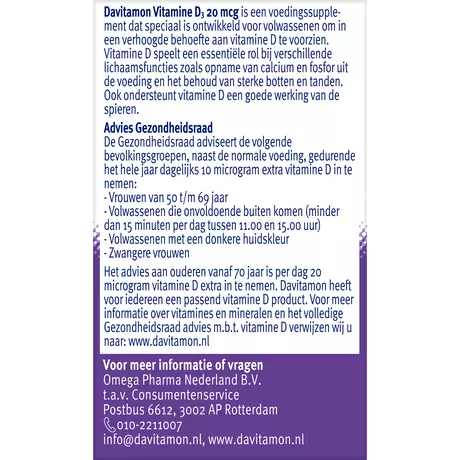 Davitamon Vitamine D3 20 MCG Smelttabletten 60+15 stuks