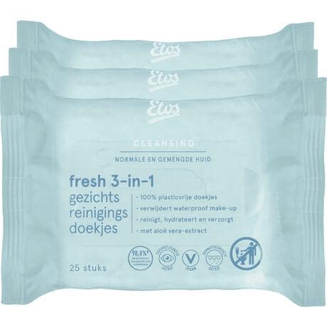 Etos Fresh 3-in-1 Face Cleansing Wipes 3 x 25 stuks