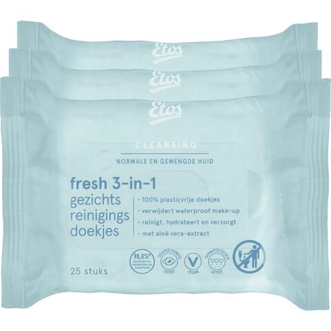 Etos Fresh 3-in-1 Face Cleansing Wipes 3 x 25 stuks