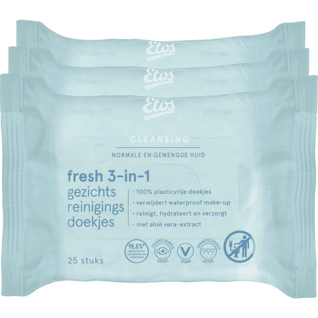 Etos Fresh 3-in 1 Face Cleansing Wipes 3 x 25 stuks