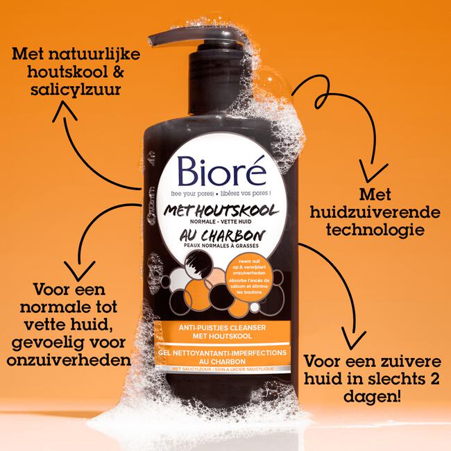 Pardon Mantsjoerije Klimatologische bergen Bioré Anti-Puistjes Cleanser met Houtskool 200 ML 200 ML | Etos