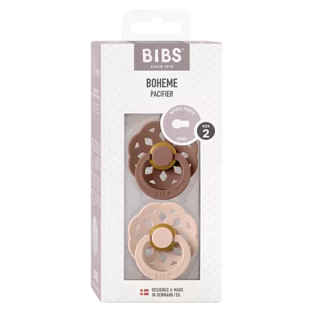 BIBS Boheme Fopspeen Rond Latex Maat 2 Woodchuck/Blush 2 stuks