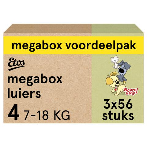 Etos Woezel & Pip Luiers Maxi Maat 4 7-18 kg Megabox 168 stuks