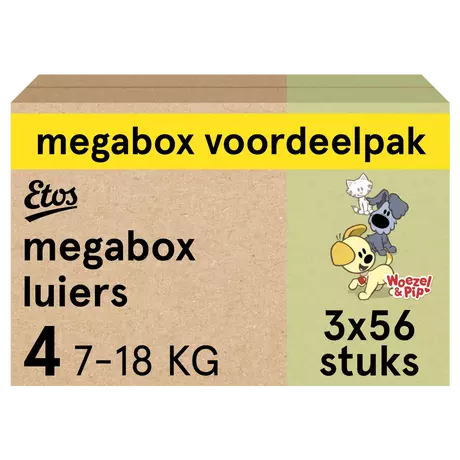 Etos Woezel & Pip Luiers Maxi Maat 4 7-18 kg Megabox 168 stuks
