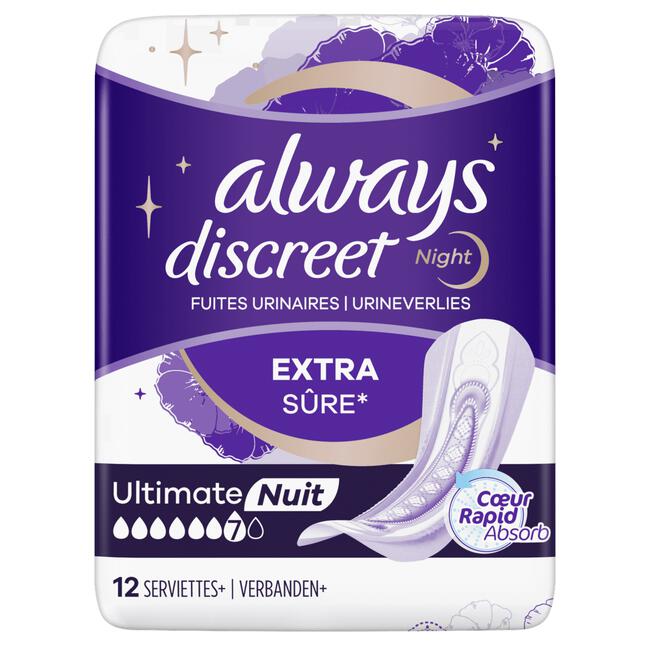 Always Discreet Verband Voor Urineverlies Dames Plus Ultimate Night x12