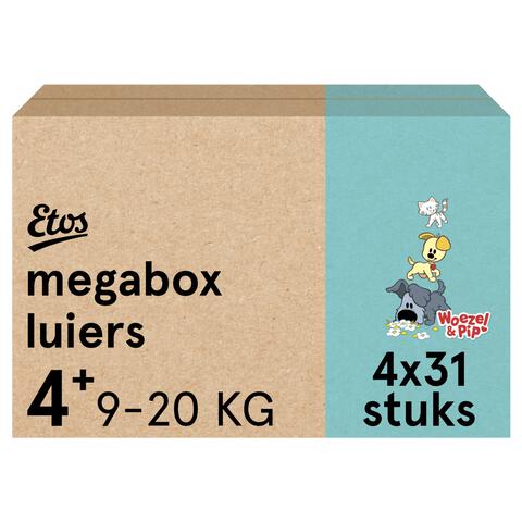 Etos Woezel & Pip Luiers Maxi+ Maat 4 9-20 kg Megabox 4x31 stuks