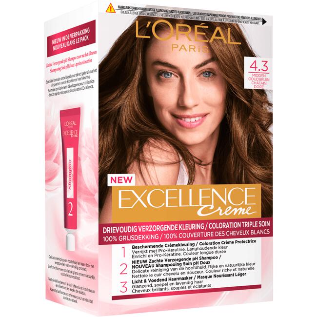 L'Oréal Paris Excellence Crème Verzorgende Crèmekleuring 4.3 Midden Goudbruin