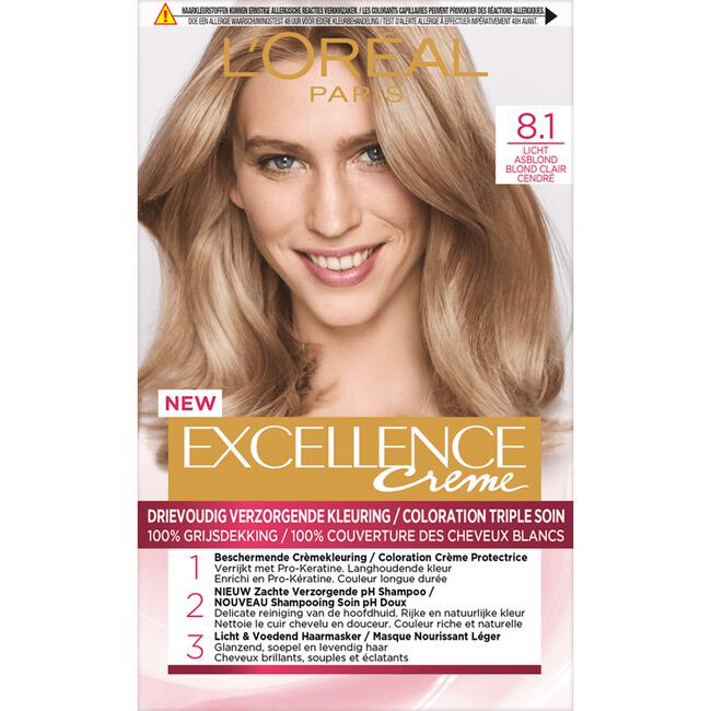 L'Oréal Paris Excellence Crème Verzorgende Crèmekleuring 8.1 Licht Asblond
