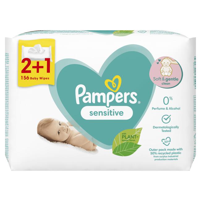 Pampers Sensitive Billendoekjes 2+1 Promo Pack 3x52 Stuks