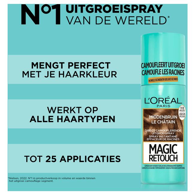 L'Oréal Paris Magic Retouch Camouflerende Uitgroeispray Middenbruin 75 ML